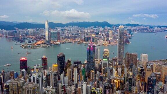 香港无人驾驶飞机超延时拍摄维多利亚港夜景