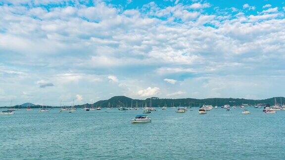 4K时光流逝:普吉岛港口海上保险业务船港口豪华旅游海岸线旅游