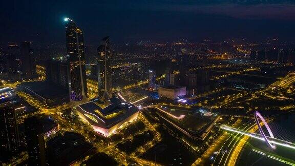 夜光南京青年文化中心滨江大桥航拍延时全景