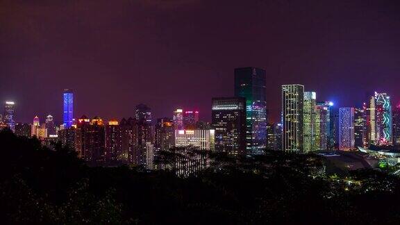 夜光照亮深圳市中心公园4k时间跨度的中国全景