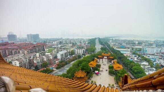 武汉黄鹤寺天台广场公园全景4k时间流逝中国