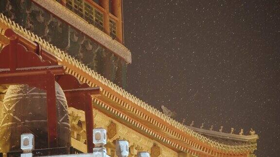 雪夜的中国古建筑