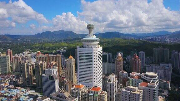 中国白天时间深圳城市景观著名建筑屋顶航拍全景4k