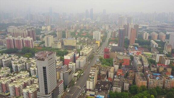 武汉市阴天城市景观交通街道航拍全景4k中国