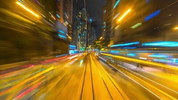 4k时间流逝电车快速运动在香港城市