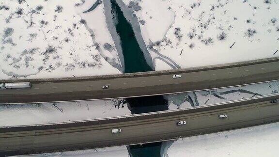 太平洋西北冬季驾驶空中雪高速公路