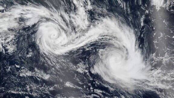 4KCinemagraph两个热带气旋两个风暴在海洋中非常接近地搅动