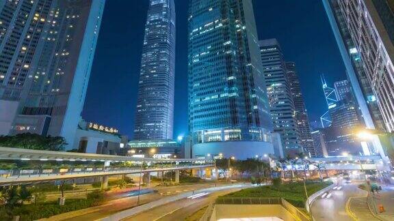 4k时间推移:香港城市夜景灯光和交通繁忙的城市