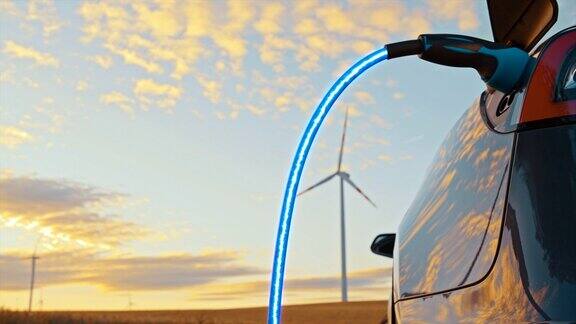 用风力涡轮机提供的蓝色能量为电动汽车充电