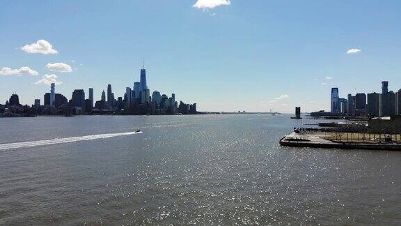 纽约西部哈德逊河和新泽西霍博肯的航拍视频
