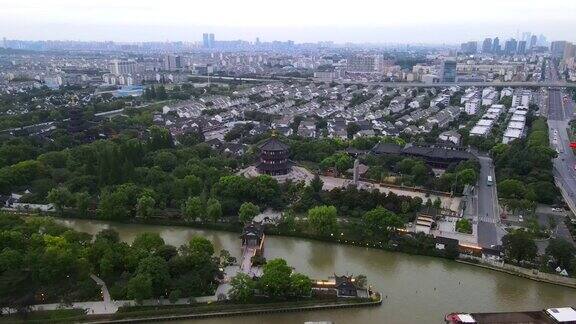 航拍中国苏州古城的风景