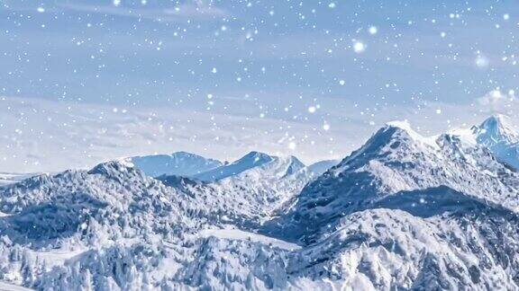 冬季仙境和雪花圣诞景观雪在山上和森林覆盖的雪作为假日背景