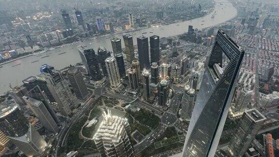 ZI高视角上海市中心白天到黄昏过渡上海中国