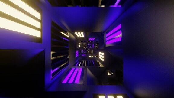 紫色和黄色发光镜像网络隧道背景VJ环路在4K