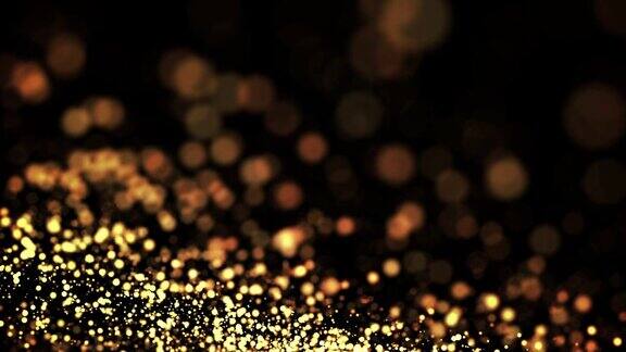 黄金颗粒在液体中漂浮并闪闪发光背景与金光闪闪的粒子景深和散景Luma哑光切割发光粒子用于节日展示4k的3d动画19