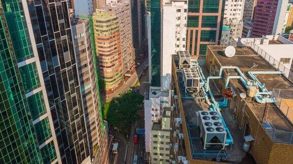 中国香港城市街道夏日屋顶全景4k时间推移