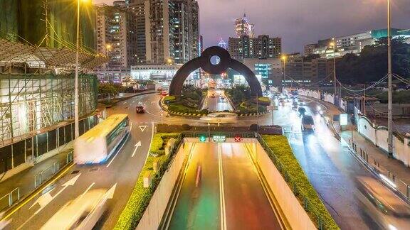 延时拍摄:澳门城市景观夜间主要街道