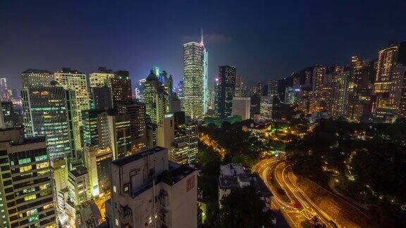 中国日落香港屋顶全景从白天到晚上4k时间推移
