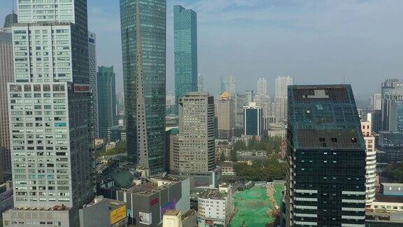 晴朗的一天南京市区商业中心航拍全景4k中国