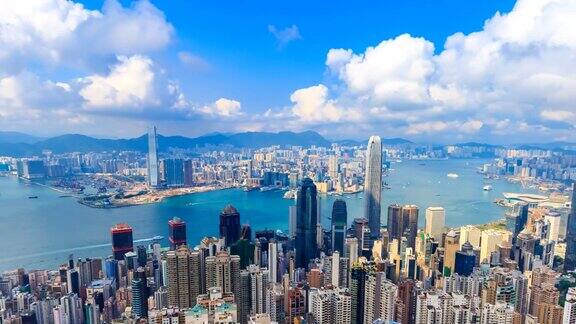 香港城市景观维多利亚山顶的高视点延时图(右图)