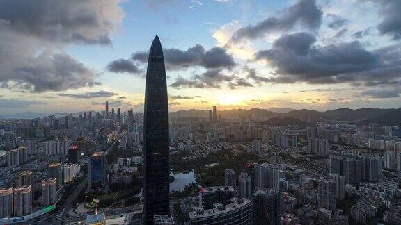 ShenzhenKK100skylinefromdusktonighttimelapse中国广东省深圳市