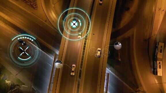 自动驾驶汽车在城市公路上行驶速度和身份控制系统未来的交通工具人工智能数字化道路分析无人机射击