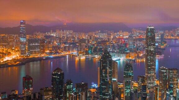 4k时间从香港维多利亚港山顶眺望香港日出美景