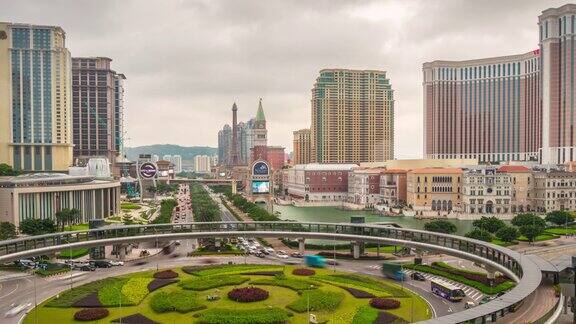 中国天光著名澳门赌场酒店中心交通圈全景4k时间推移