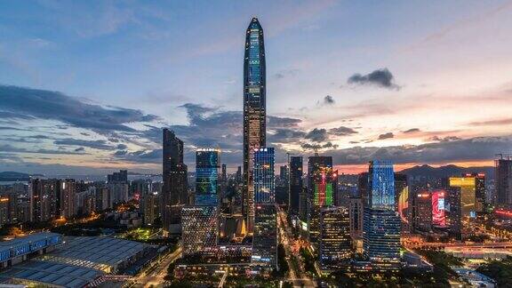 深圳现代建筑从黄昏到夜晚的延时中国深圳