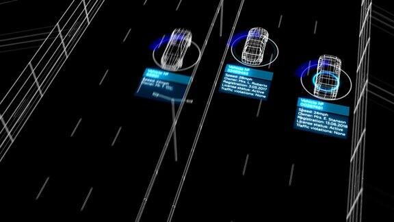 高速公路无缝线路识别监控抽象系统工作过程演示循环三维动画未来的控制系统分析汽车和司机在道路上