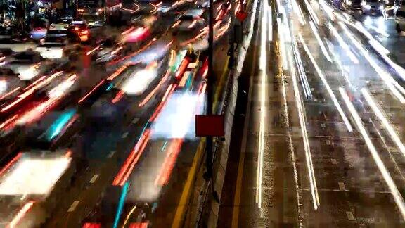 时间流逝泰国曼谷夜间道路交通4k