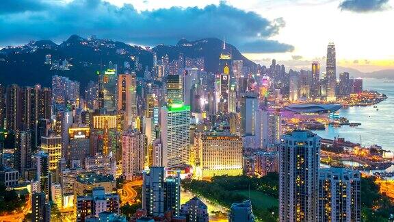 高清延时:傍晚空中香港城市景观
