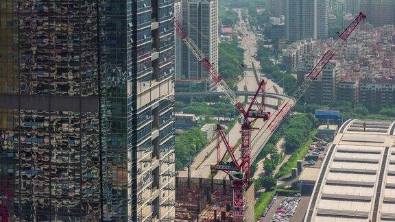 中国天光深圳城市建设交通街道屋顶俯视图4k时间流逝