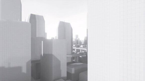 飞过抽象的城市景观-建筑模型城市规划城市背景