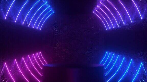 4k未来主义霓虹灯紫外荧光灯隧道产品展示平台可循环动画黑色背景