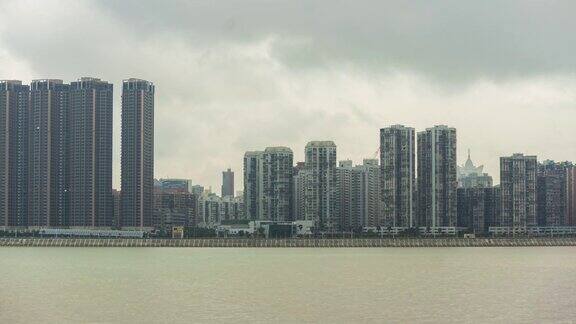 白天时间澳门城市湾居住综合体市中心视图全景时间间隔4k中国