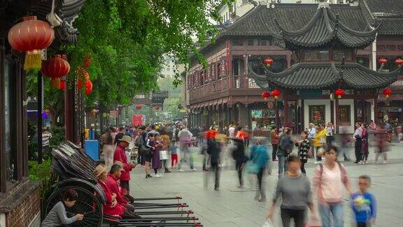 白天时间南京城著名老城拥挤的旅游街时光流逝全景4k中国