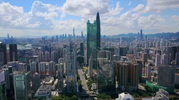 中国晴天深圳市景市区交通道路航拍全景4k