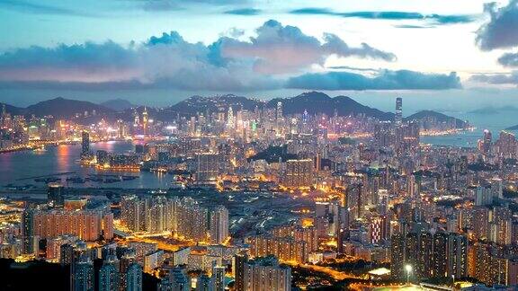 高清延时:空中香港九龙城景观日落
