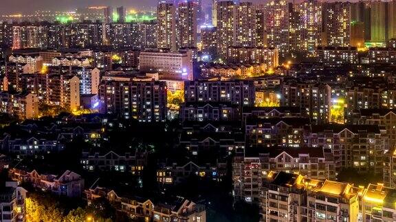 中国南京河西新城夜景的时间流逝