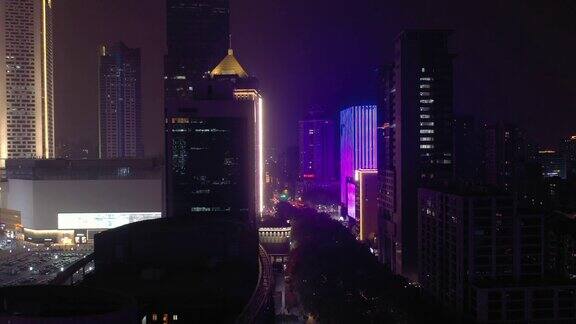 飞行夜间照明南京市区交通街道航拍全景4k中国
