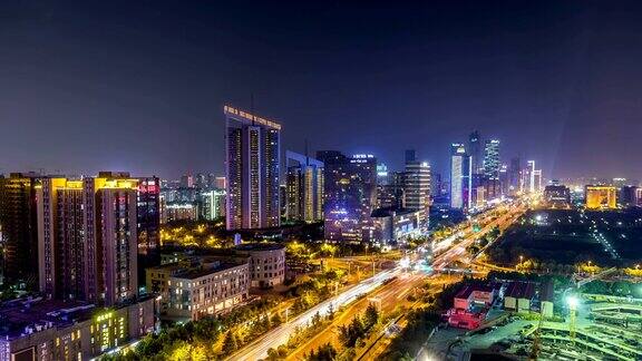 中国南京河西新城夜景的时间流逝