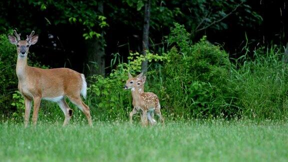 白尾鹿小鹿和母鹿