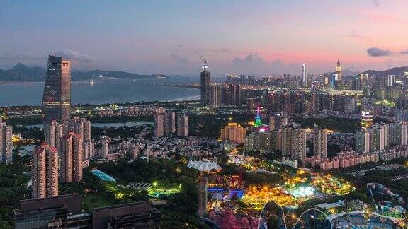 深圳后海金融区从黄昏到夜晚