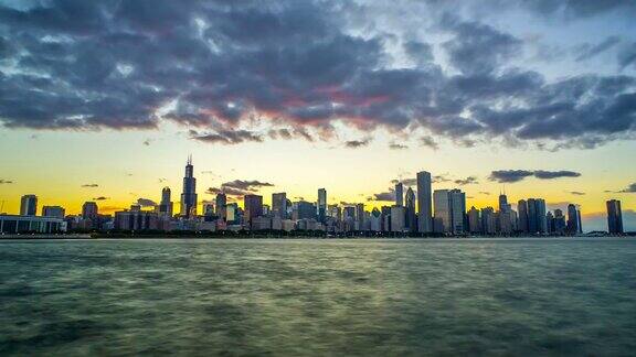 黄金芝加哥日落时间推移白天到晚上4K1080P