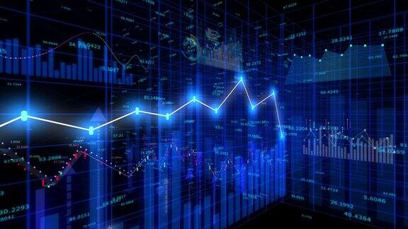 4K金融股票图表商业技术数据趋势显示图经济节点线