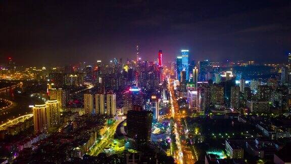 夜光深圳市区航拍全景时间跨度4k中国