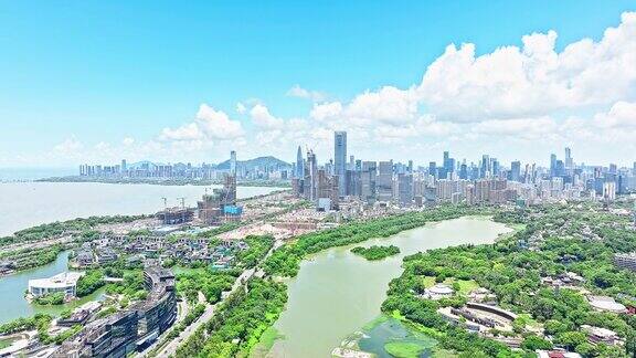中国深圳城市建筑、和自然风光的航拍照片