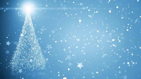 圣诞贺卡:圣诞树上飘着雪花