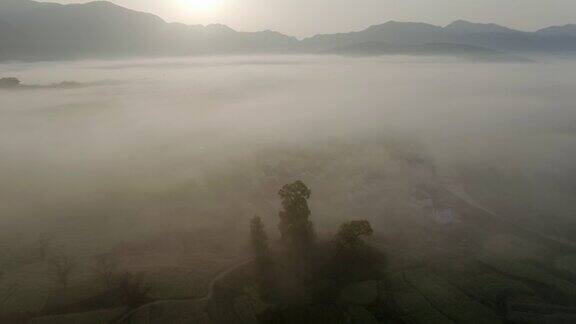 中国安徽鲁村的乡村景观云海